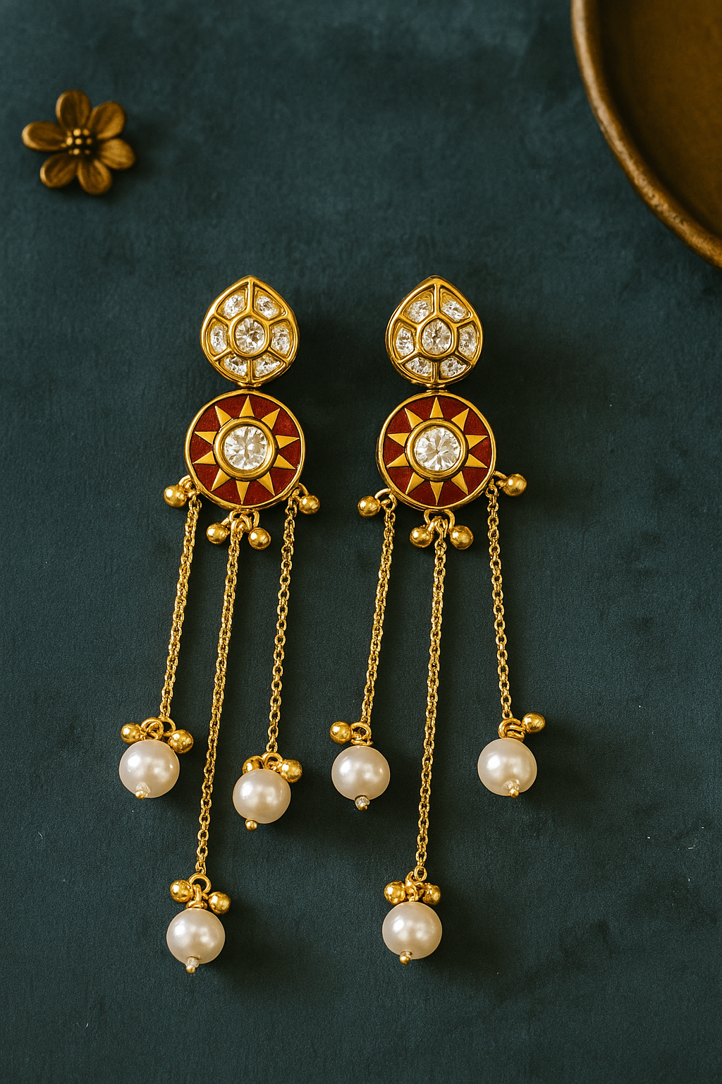 Red Sheena Pearl Danglers
