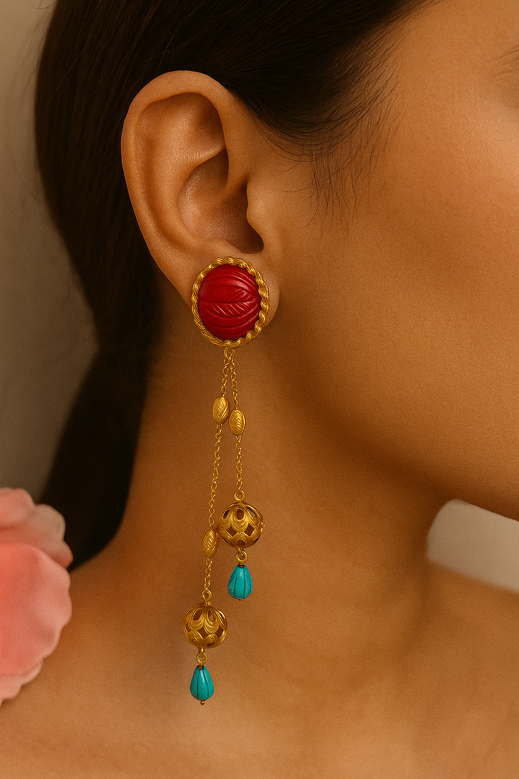 Red Keerti Danglers