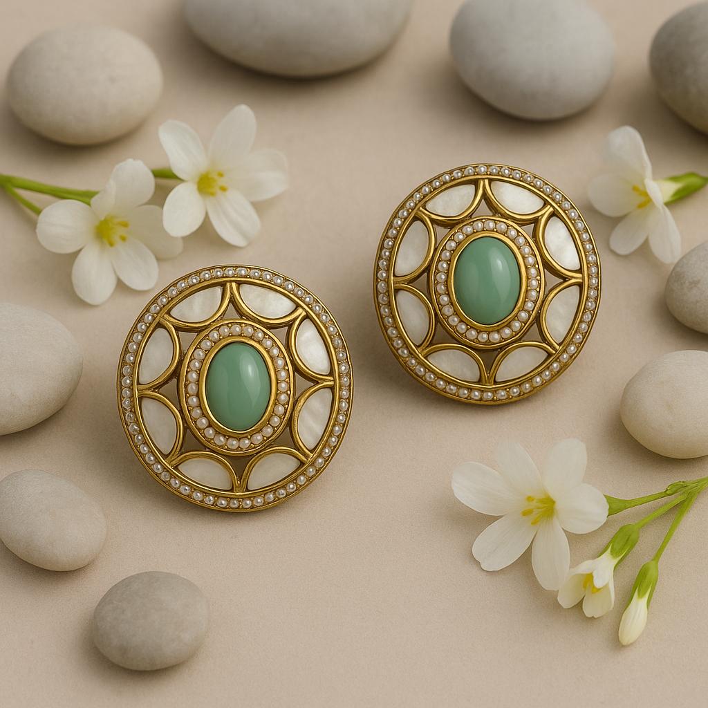 Mint Oval Mop Studs