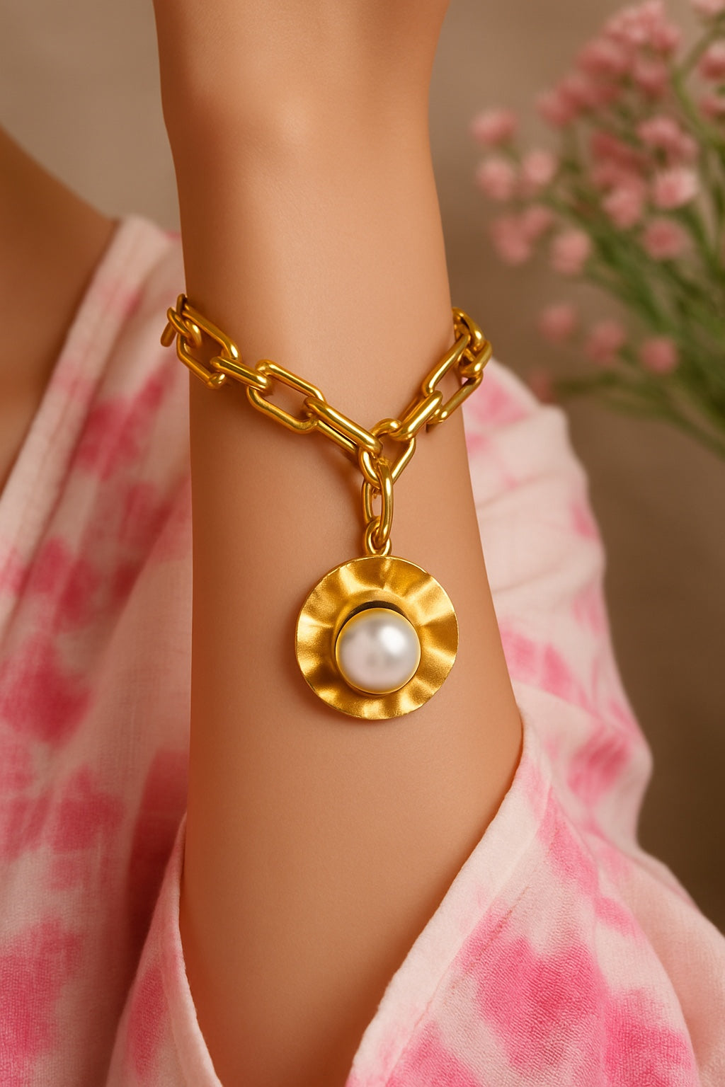 Textured Pearl Charm Bracelet
