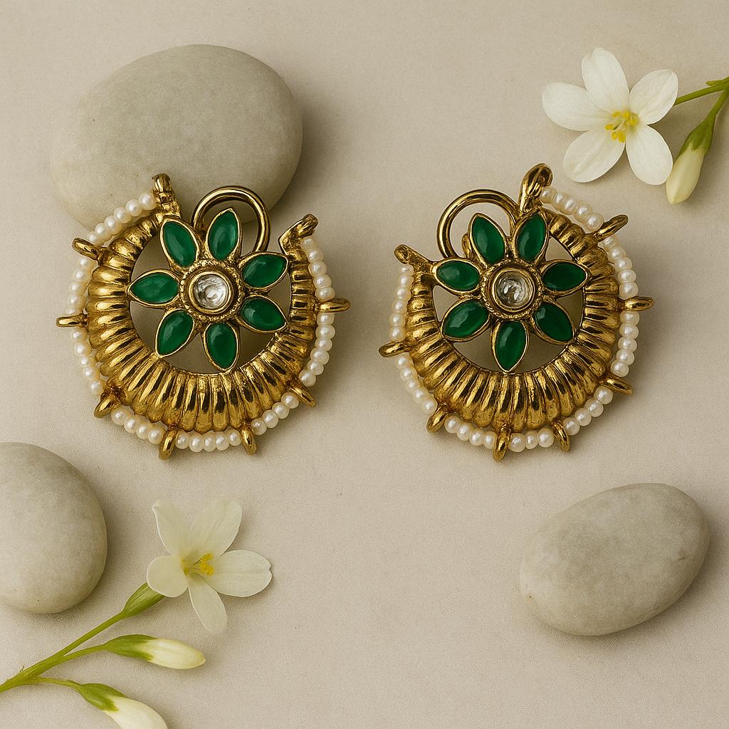 Green Chaand Floral Studs