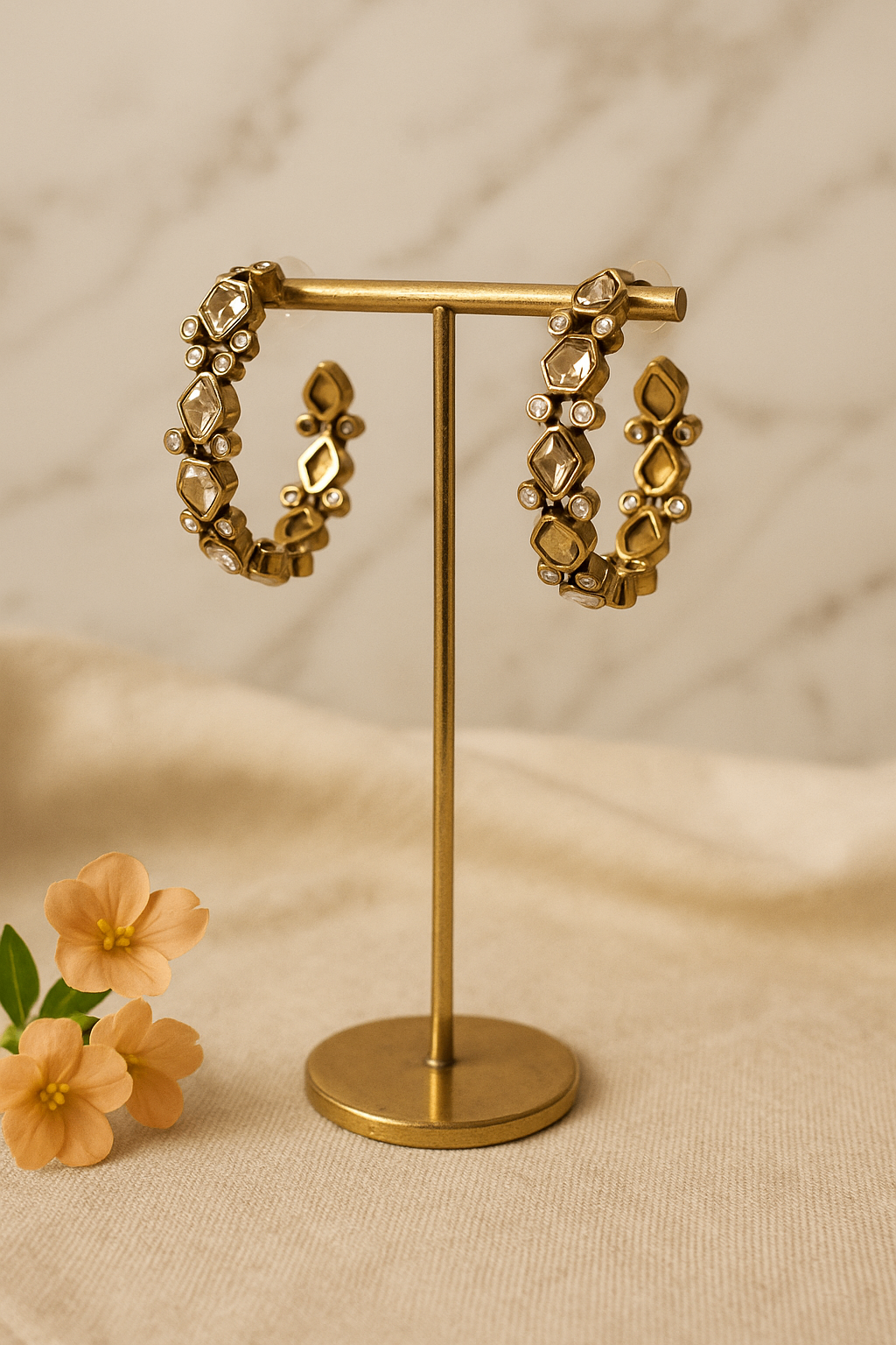Ivory Crystal Hoops