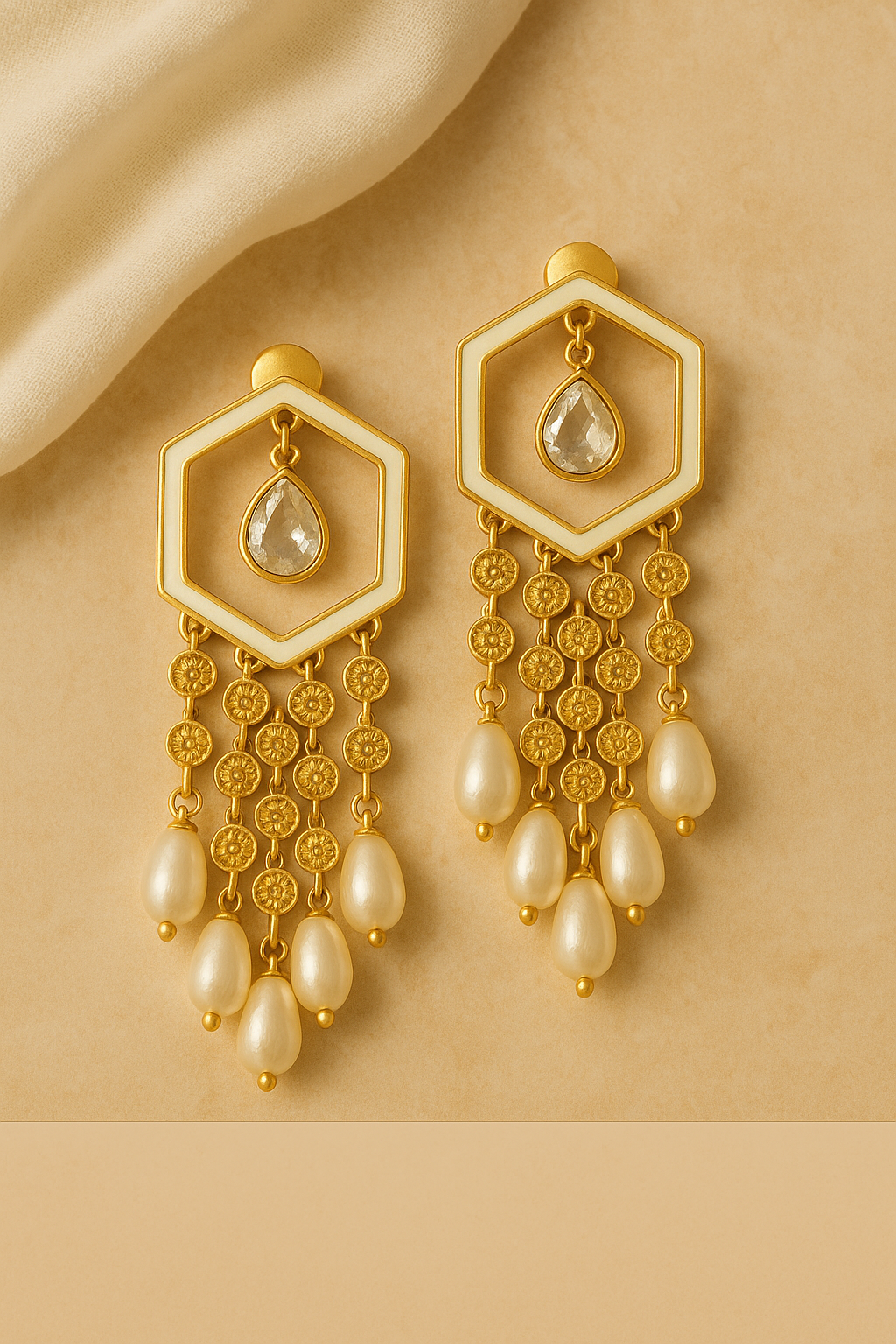 Hexagon Pearl Danglers