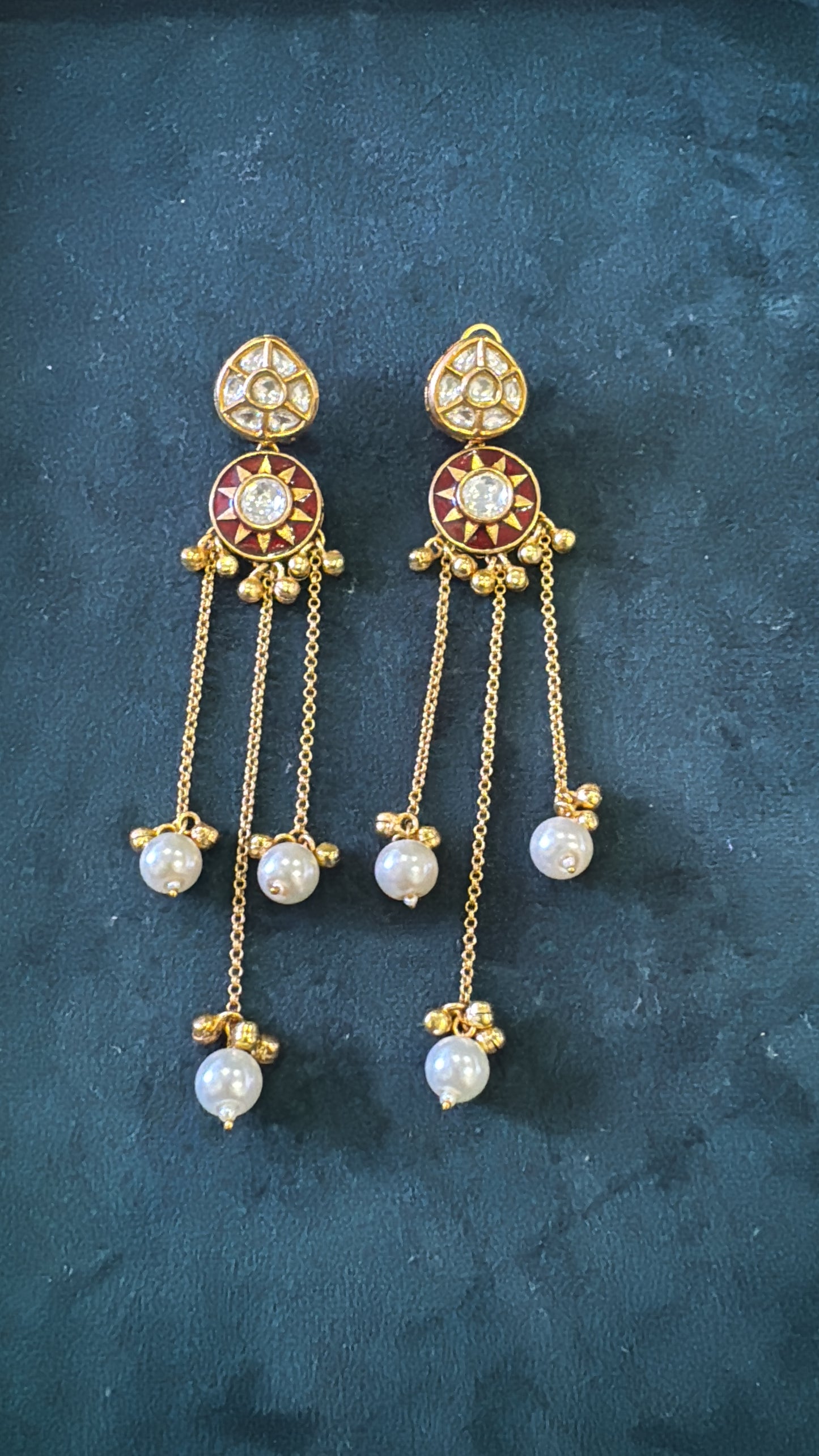 Red Sheena Pearl Danglers