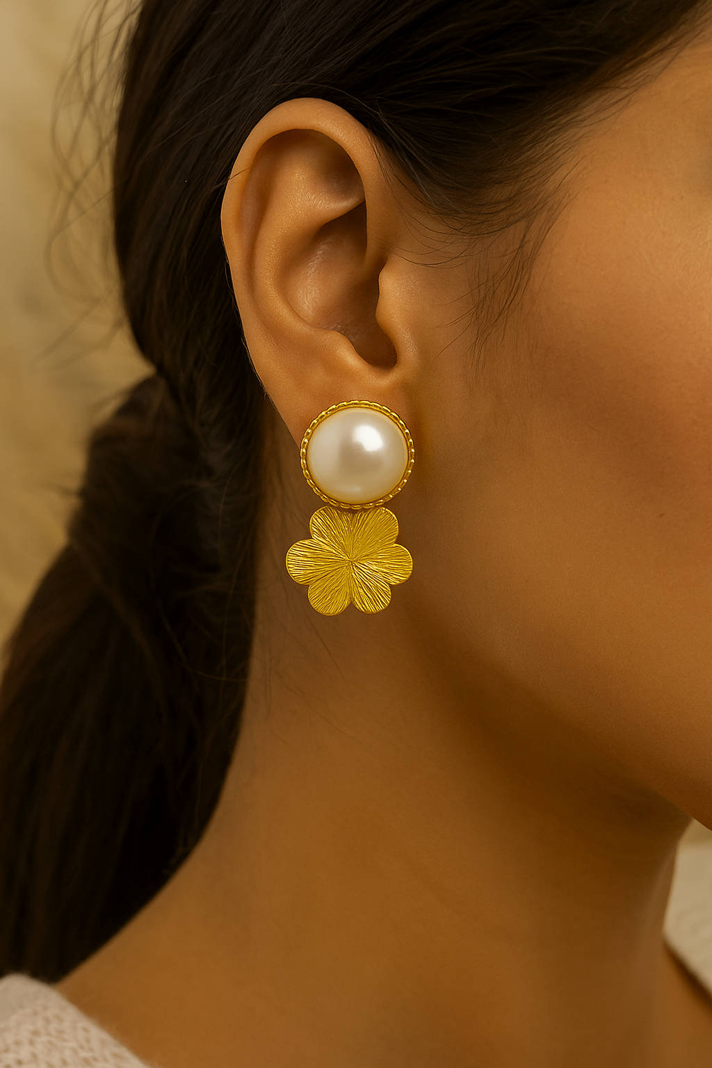 Flat Floral Pearl Studs