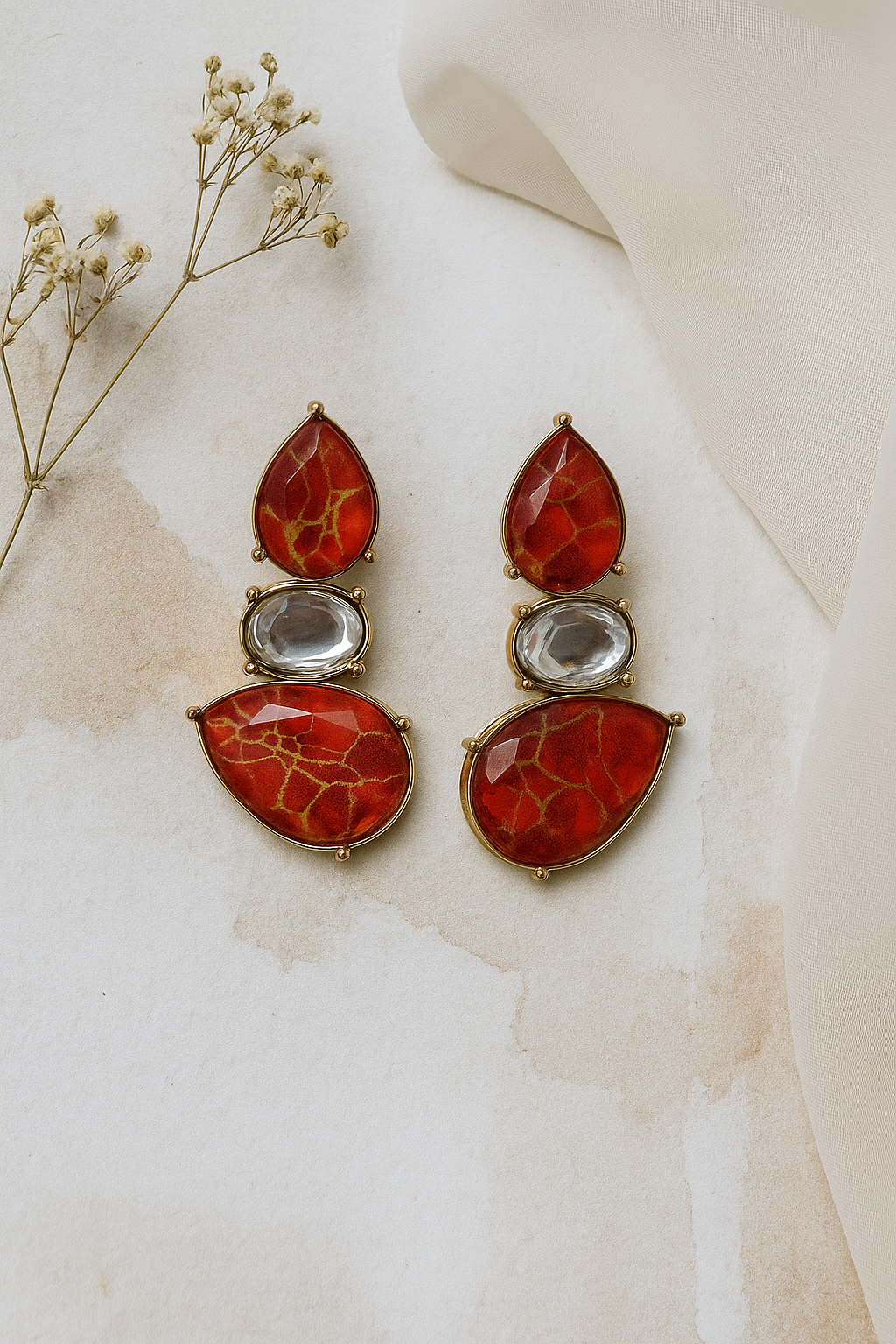 Red Shaded Stone Danglers
