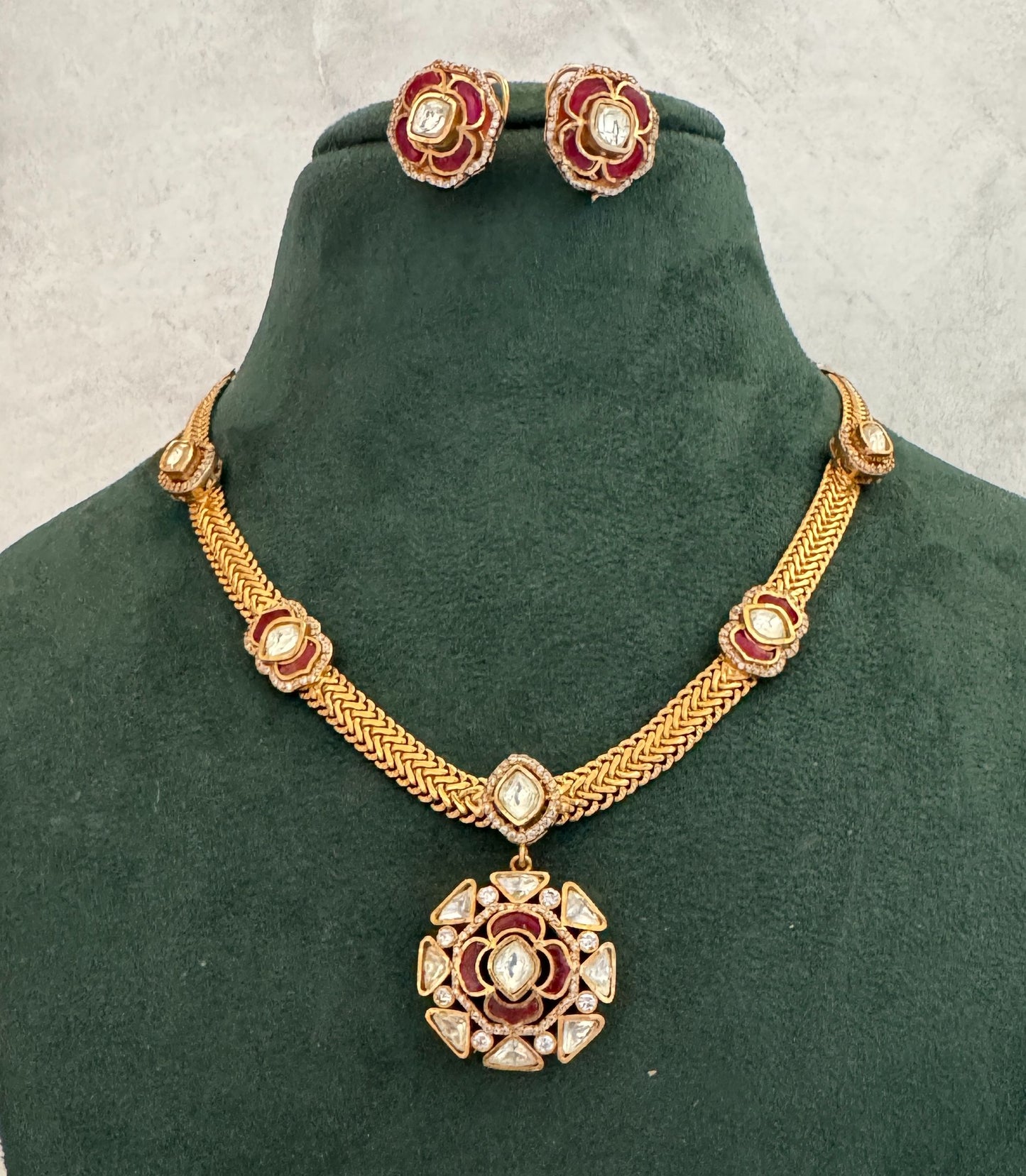 Pink Radhika Pendant Set