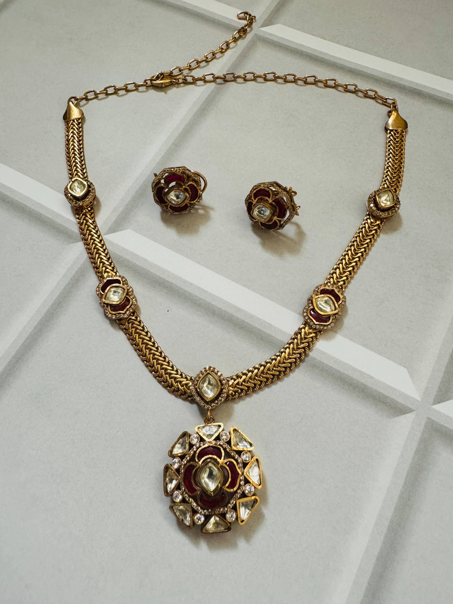 Pink Radhika Pendant Set