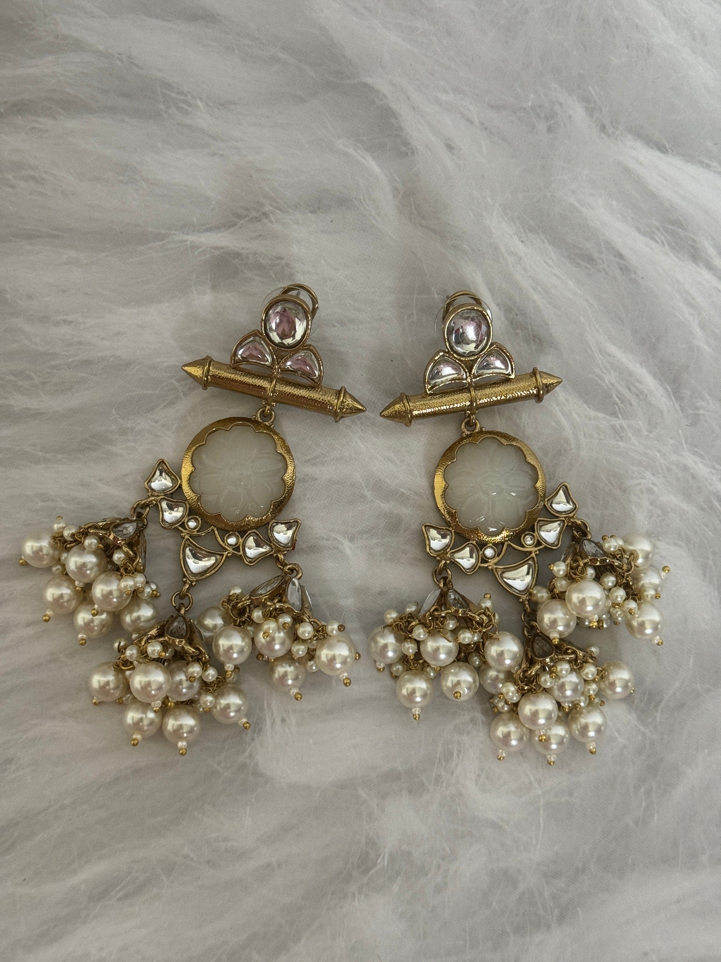 Ivory Triple Jhumki Danglers