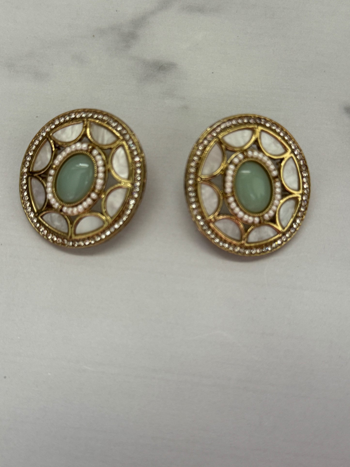 Mint Oval Mop Studs