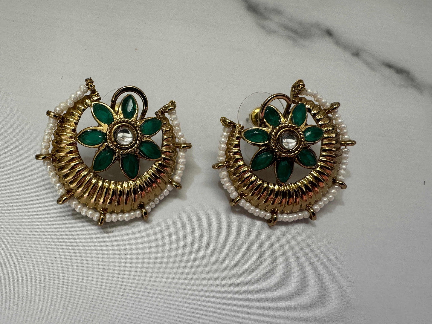 Green Chaand Floral Studs