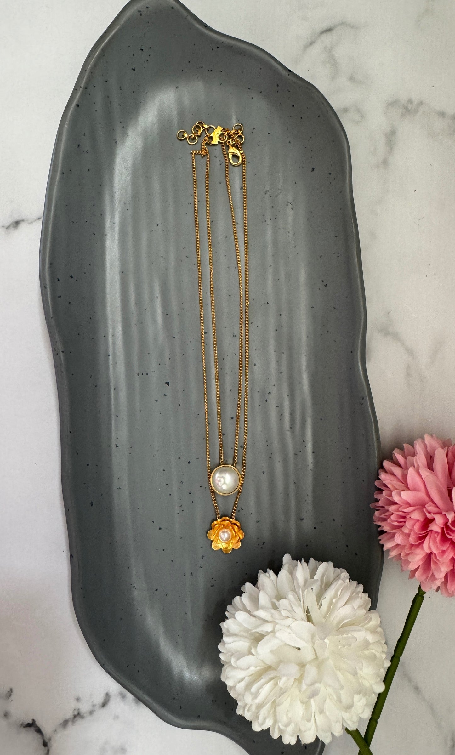 Double Layer Pearl Floral Chain