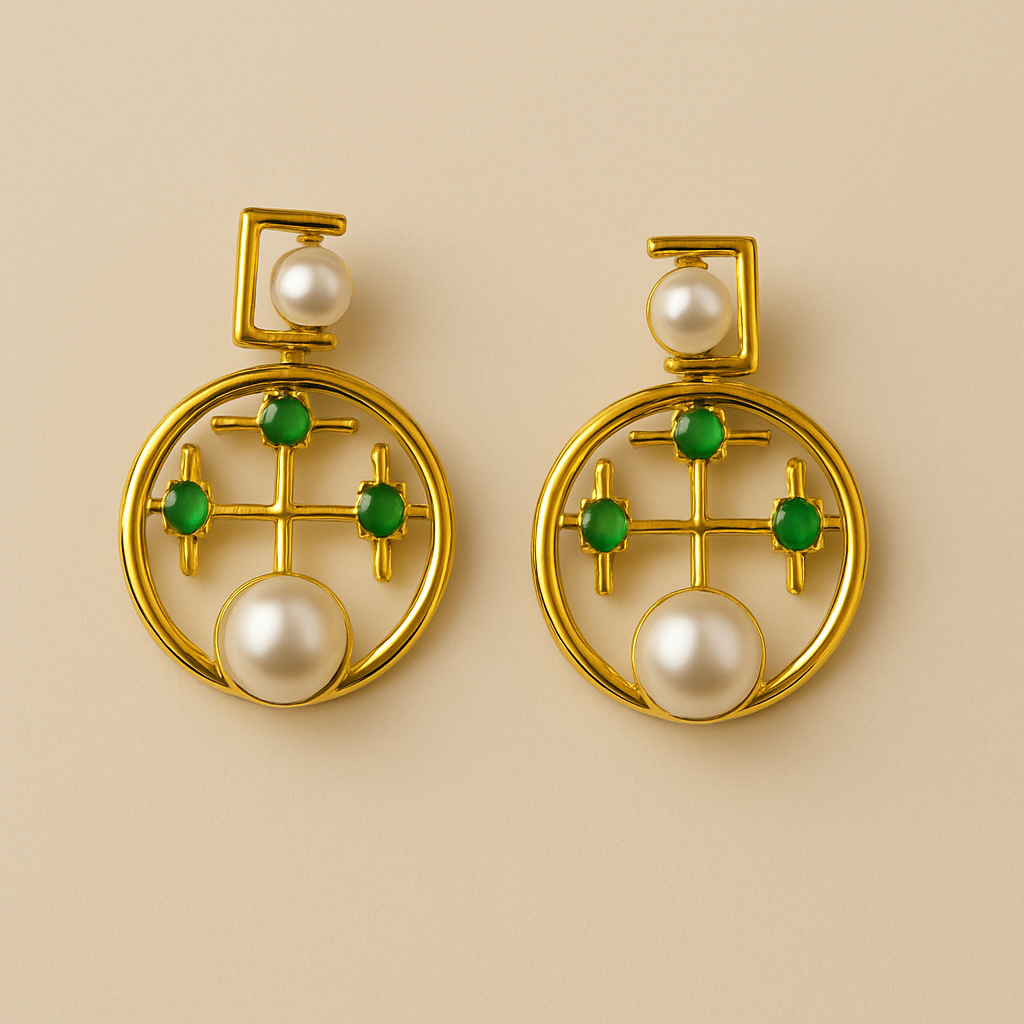 Green Stone Pearl Circular Studs