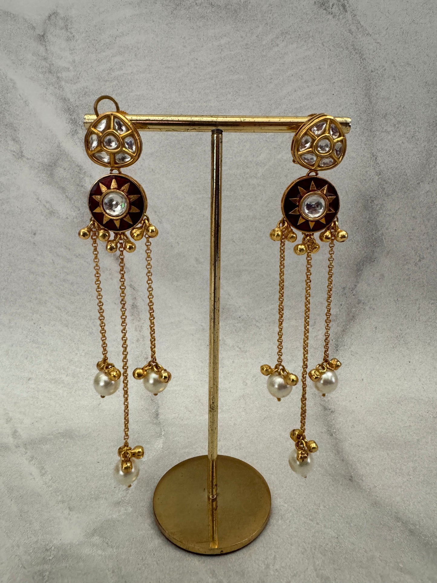 Red Sheena Pearl Danglers