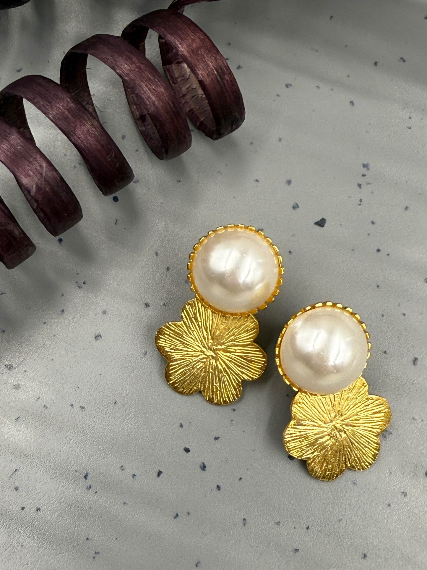 Flat Floral Pearl Studs