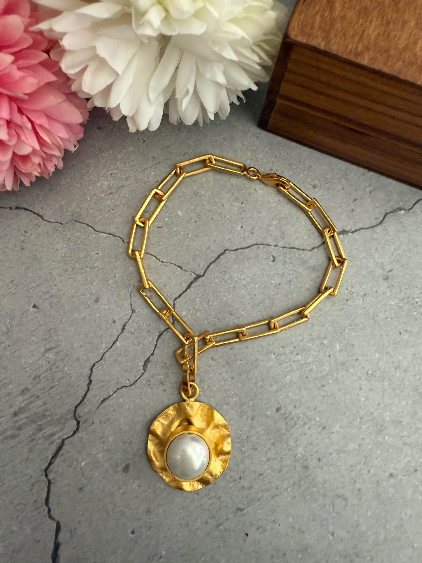 Textured Pearl Charm Bracelet