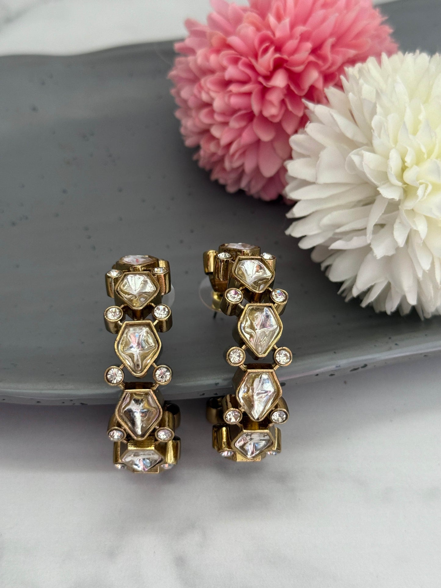 Ivory Crystal Hoops
