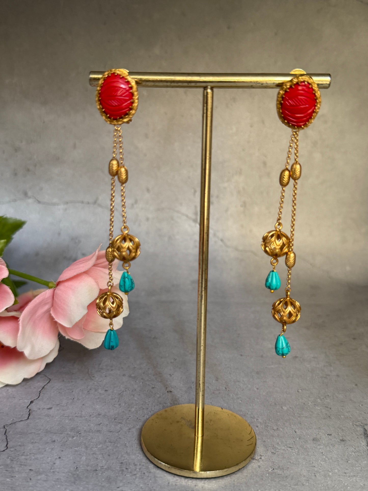 Red Keerti Danglers