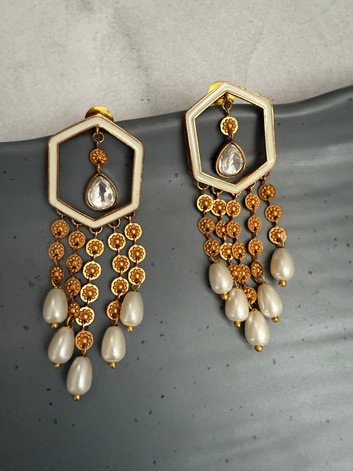 Hexagon Pearl Danglers