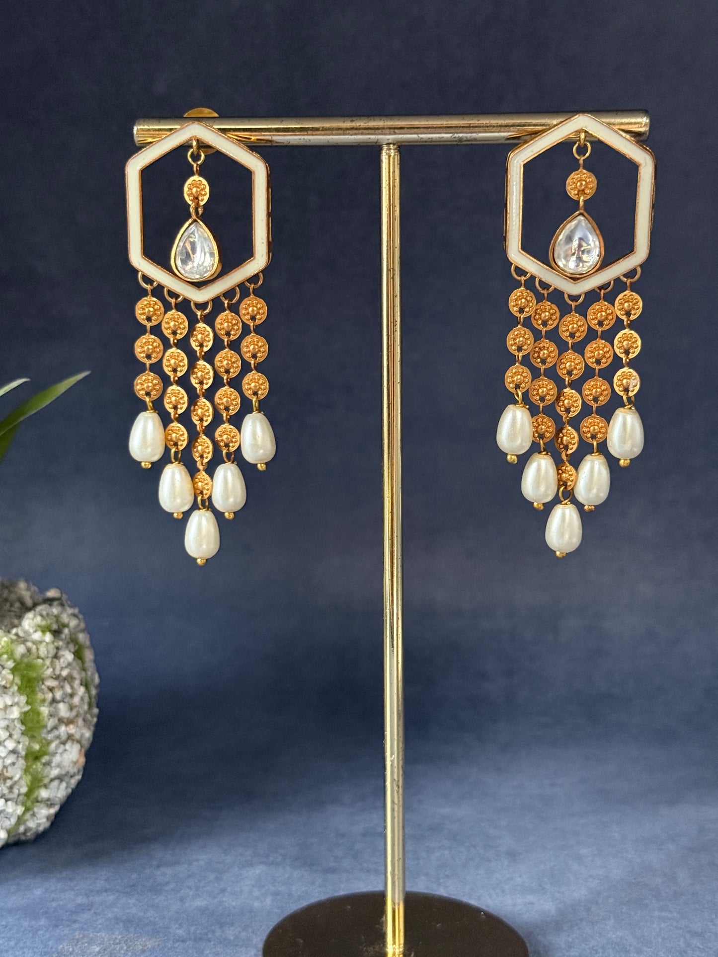 Hexagon Pearl Danglers