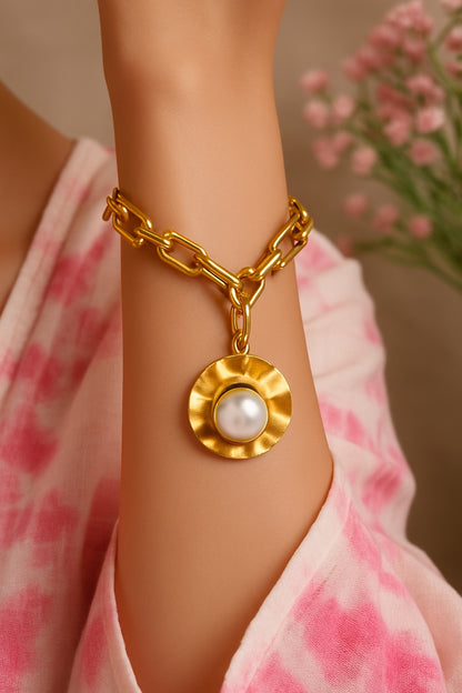 Textured Pearl Charm Bracelet