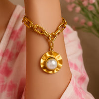 Textured Pearl Charm Bracelet