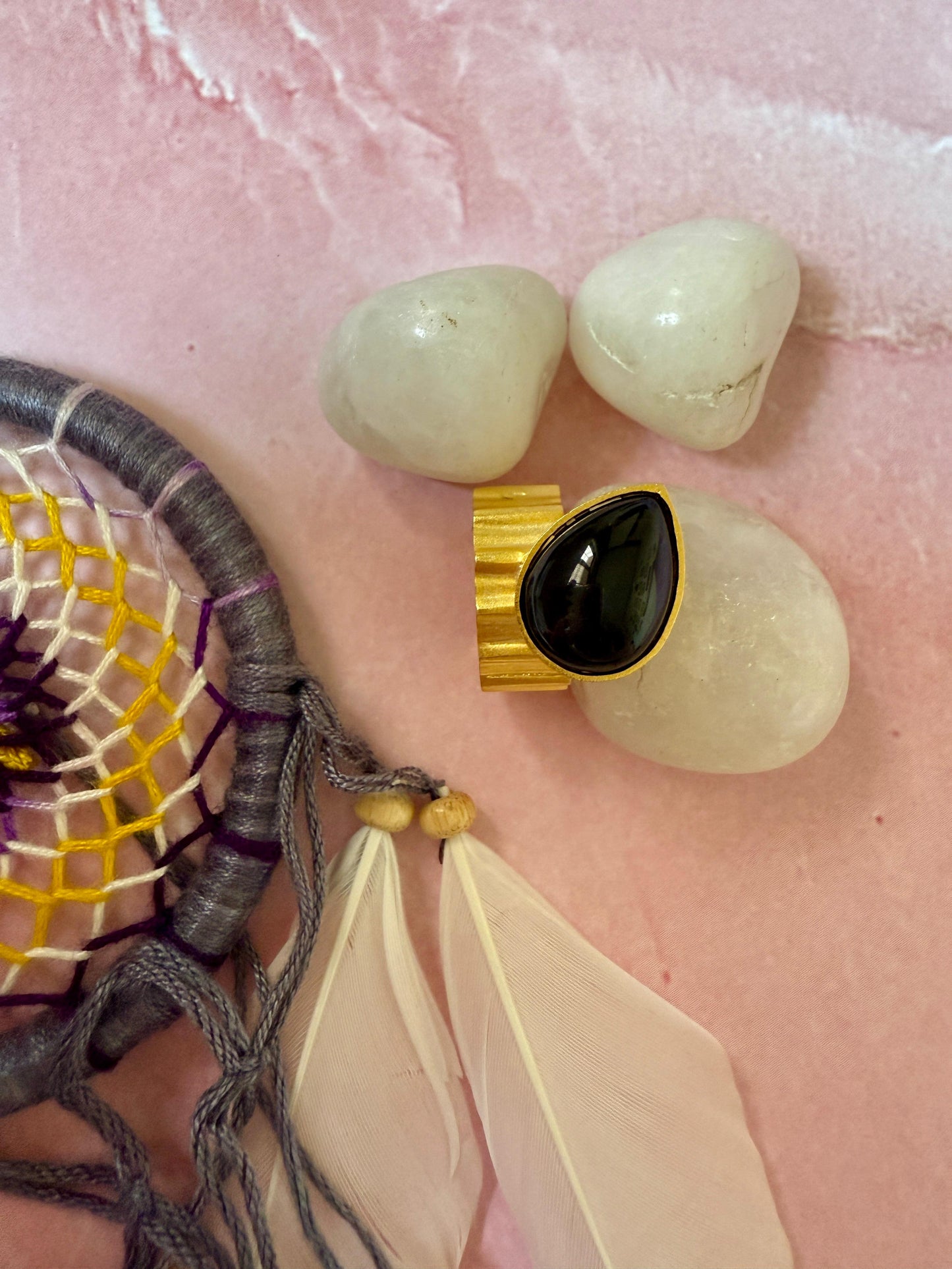Black Stone Drop Ring