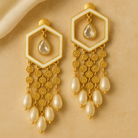 Hexagon Pearl Danglers