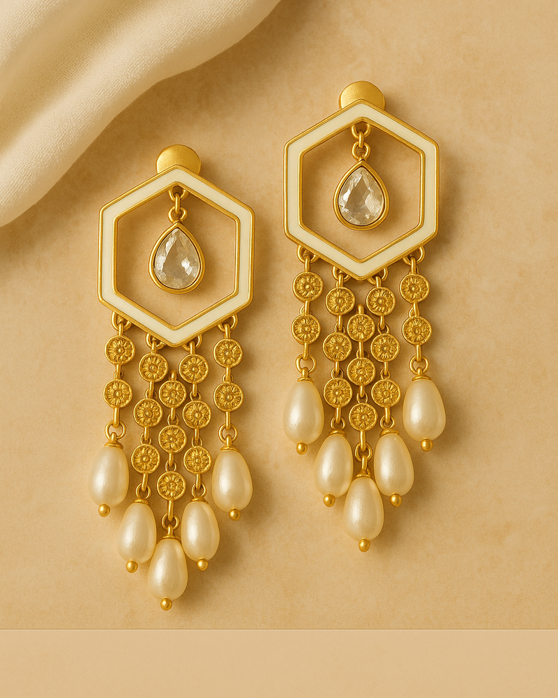 Hexagon Pearl Danglers
