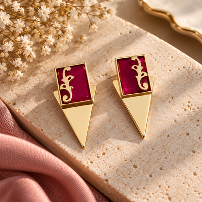 Pink Stone Triangle Studs