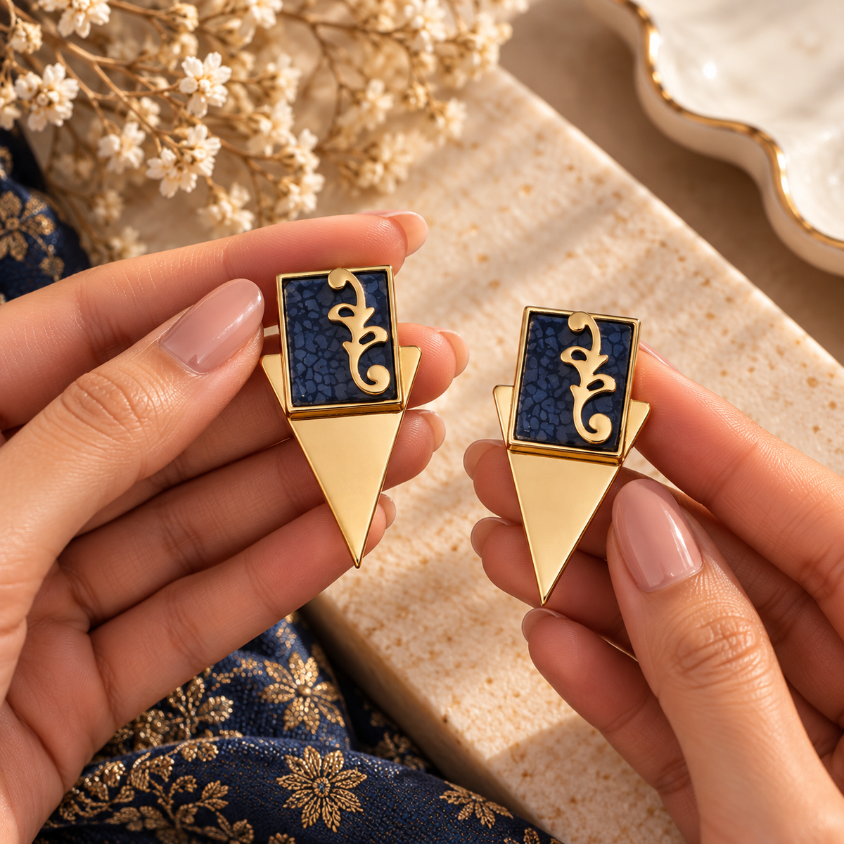 Blue Stone Triangle Studs