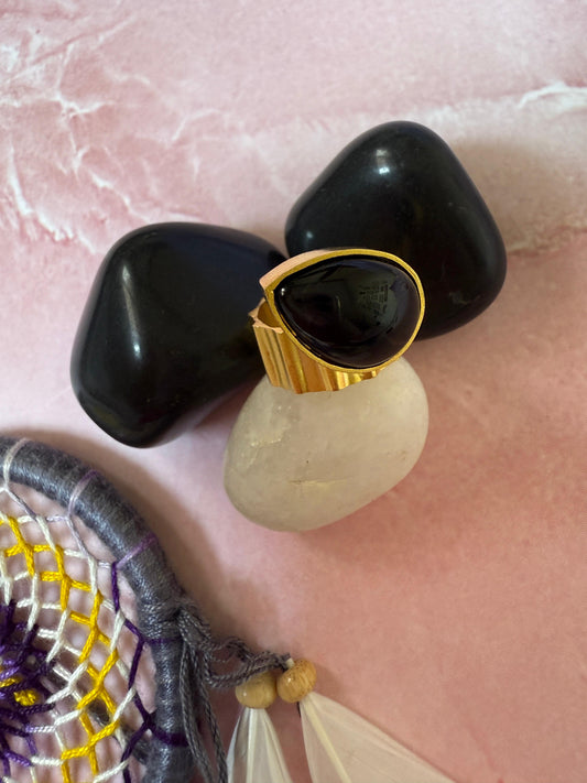 Black Stone Drop Ring