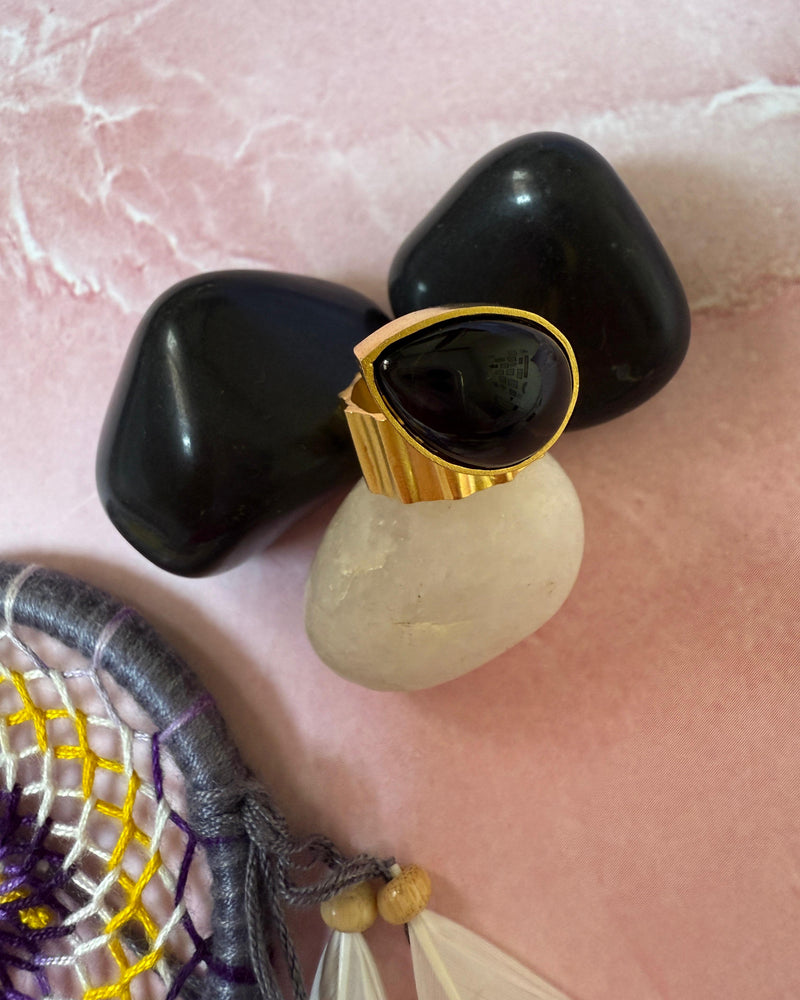 Black Stone Drop Ring