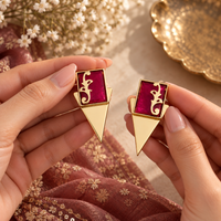 Pink Stone Triangle Studs