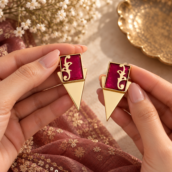 Pink Stone Triangle Studs