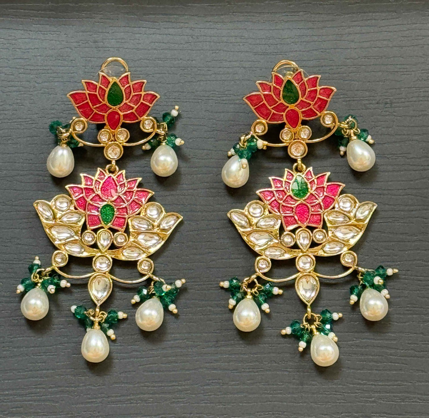 Pink Meena Lotus Earrings