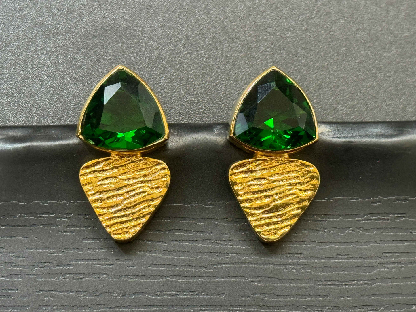 Green Stone Triangle Studs