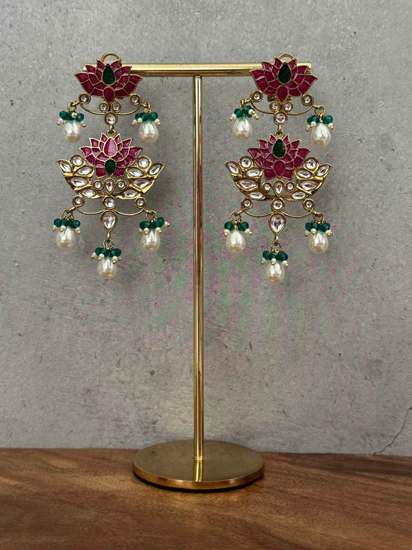 Pink Meena Lotus Earrings