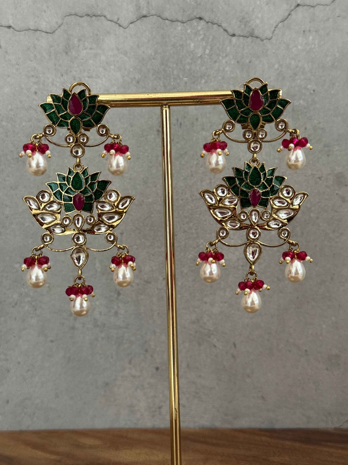 Green Meena Lotus Earrings