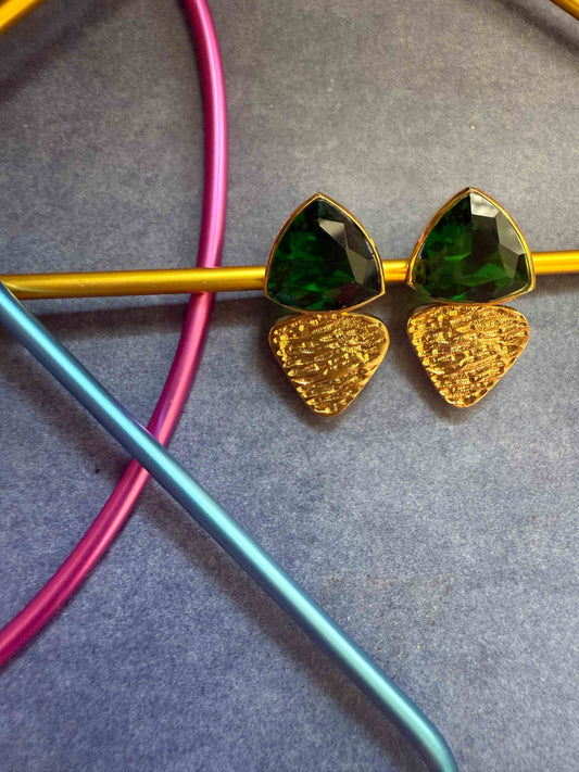 Green Stone Triangle Studs