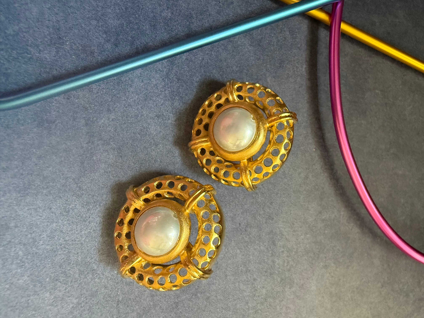 Textured Round Pearl Studs