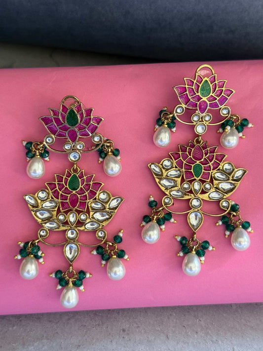 Pink Meena Lotus Earrings