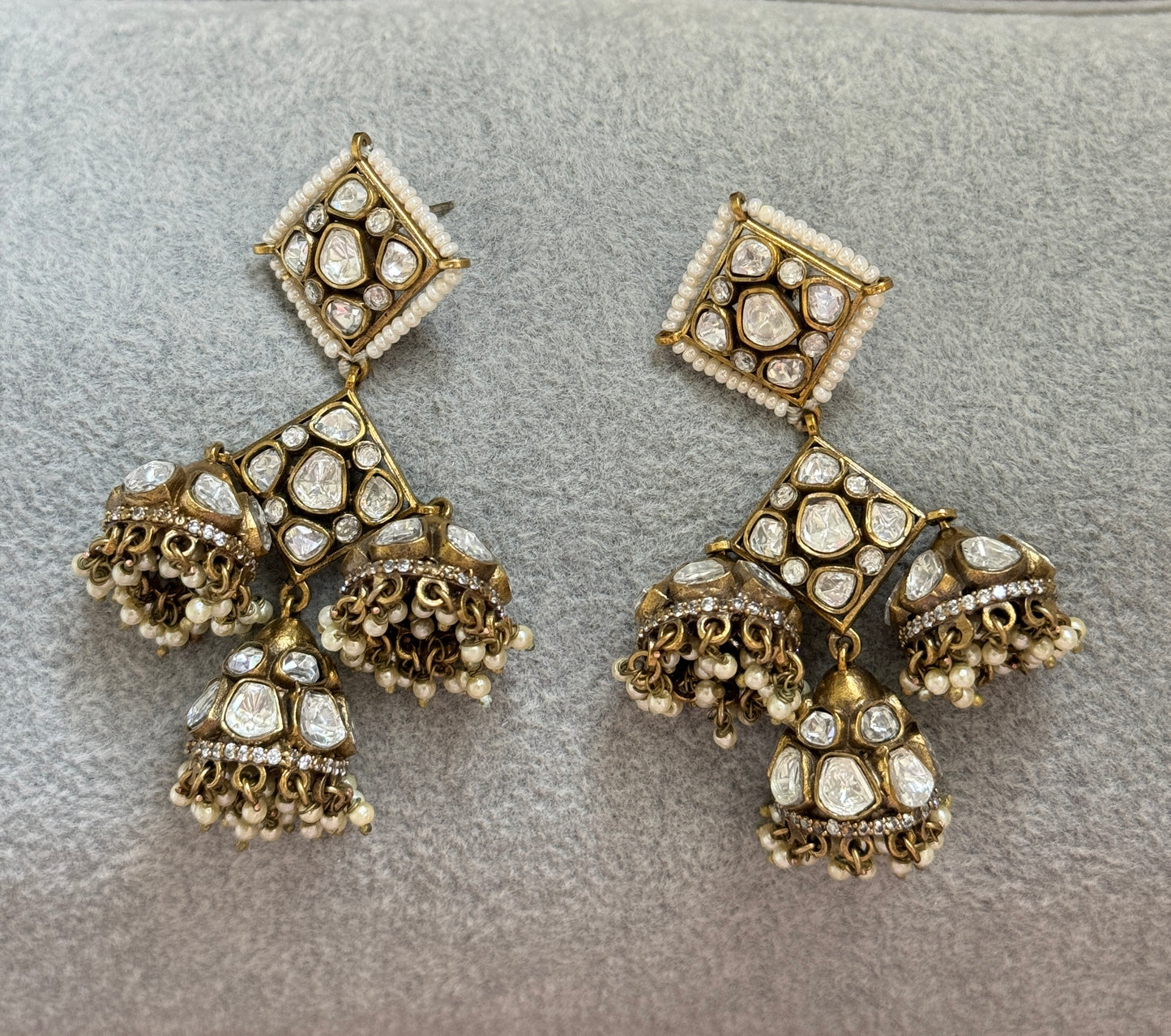 Moissanite Triple Jhumkis