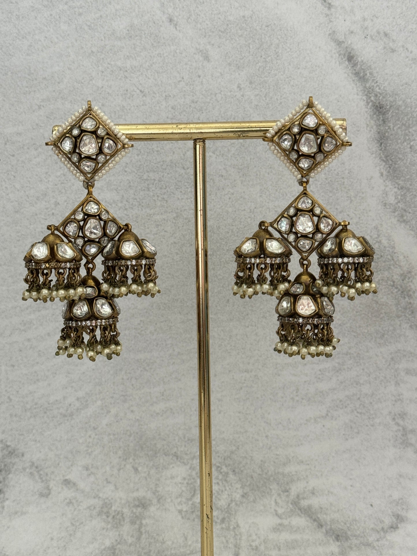 Moissanite Triple Jhumkis