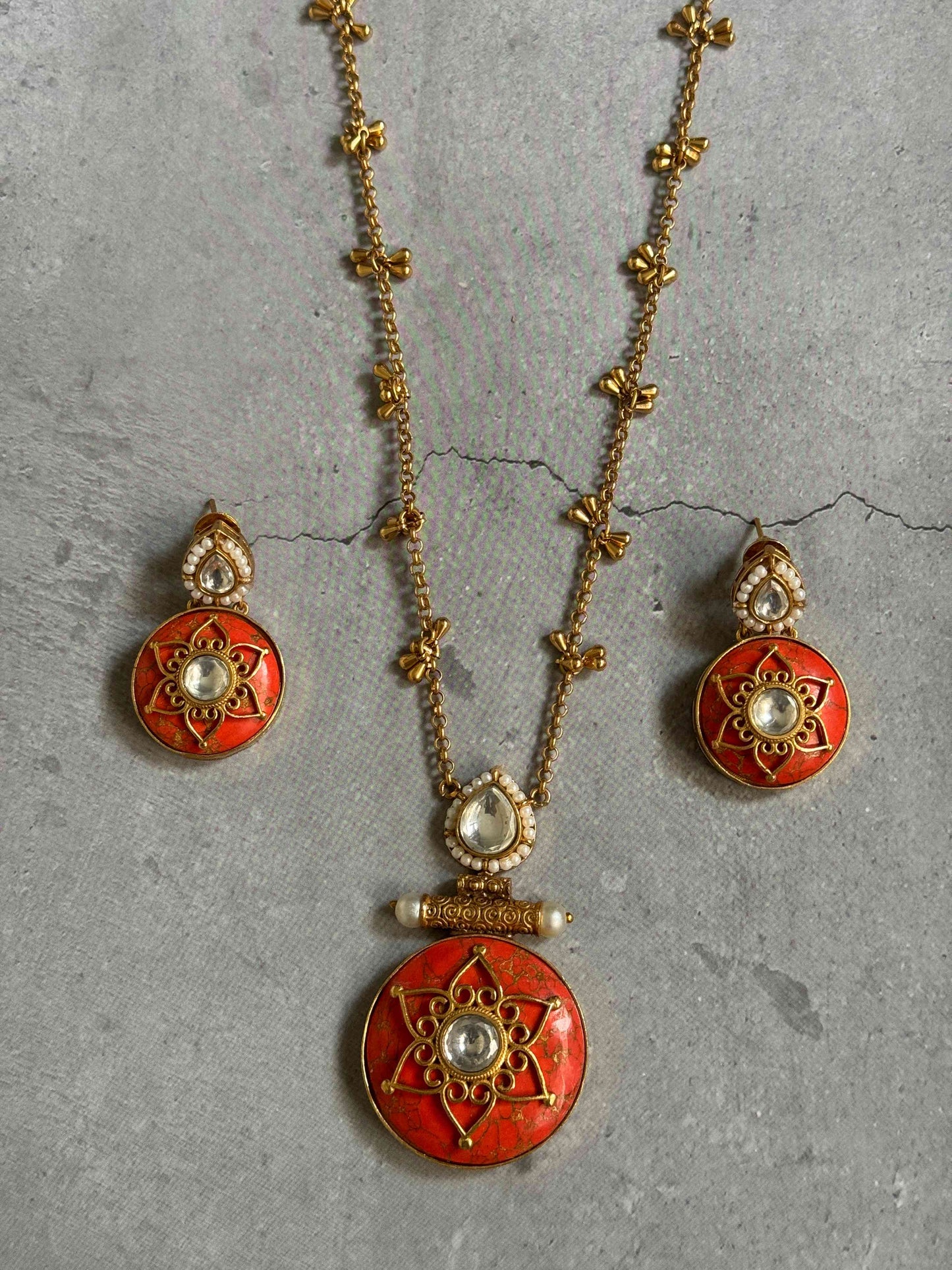 Orange Miraya Pendant Necklace Set