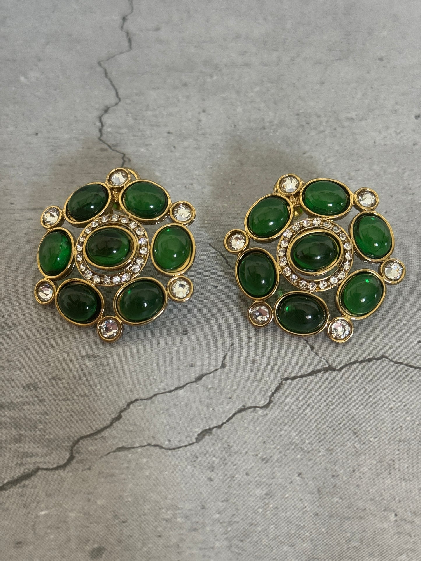 Green Oval Stone Studs