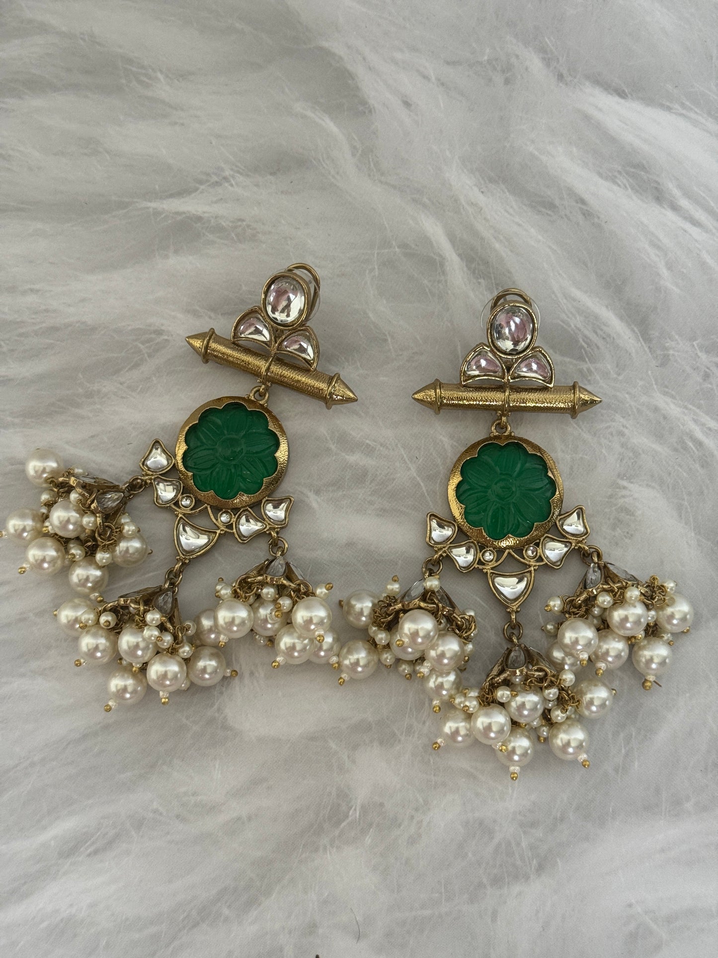 Green Triple Jhumki Danglers