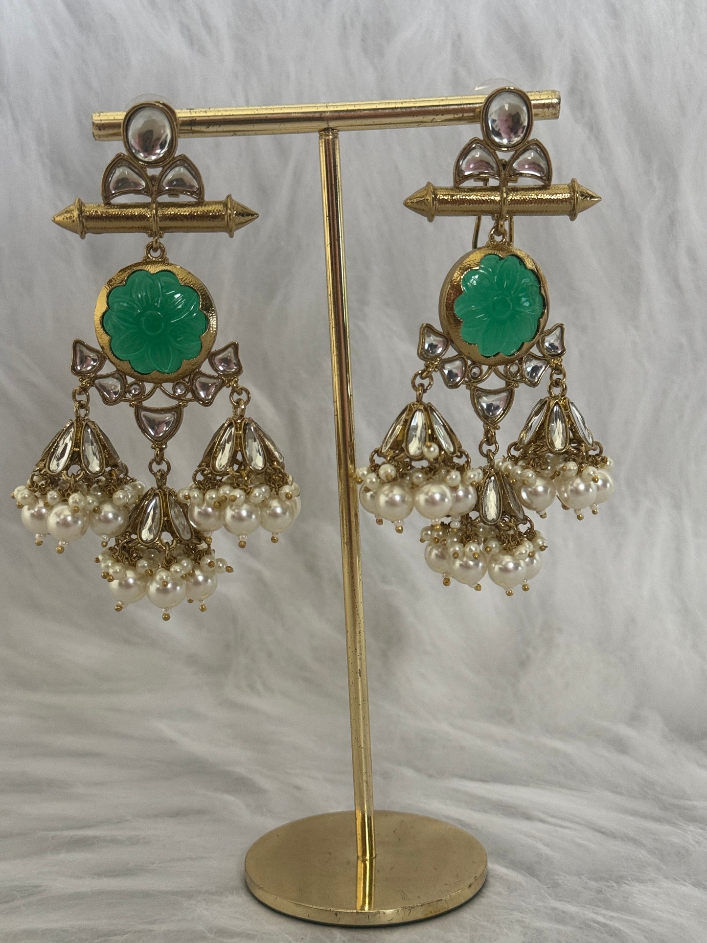 Green Triple Jhumki Danglers