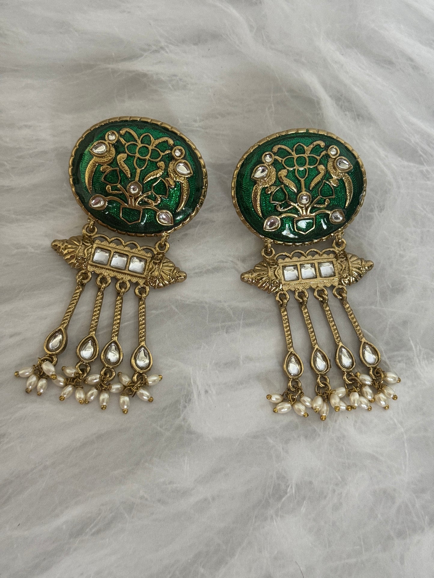 Green Emboss Danglers