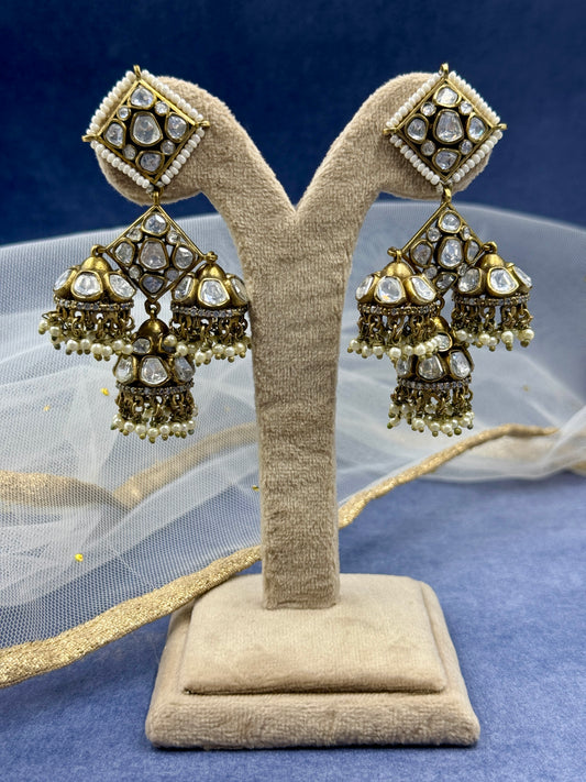 Moissanite Triple Jhumkis